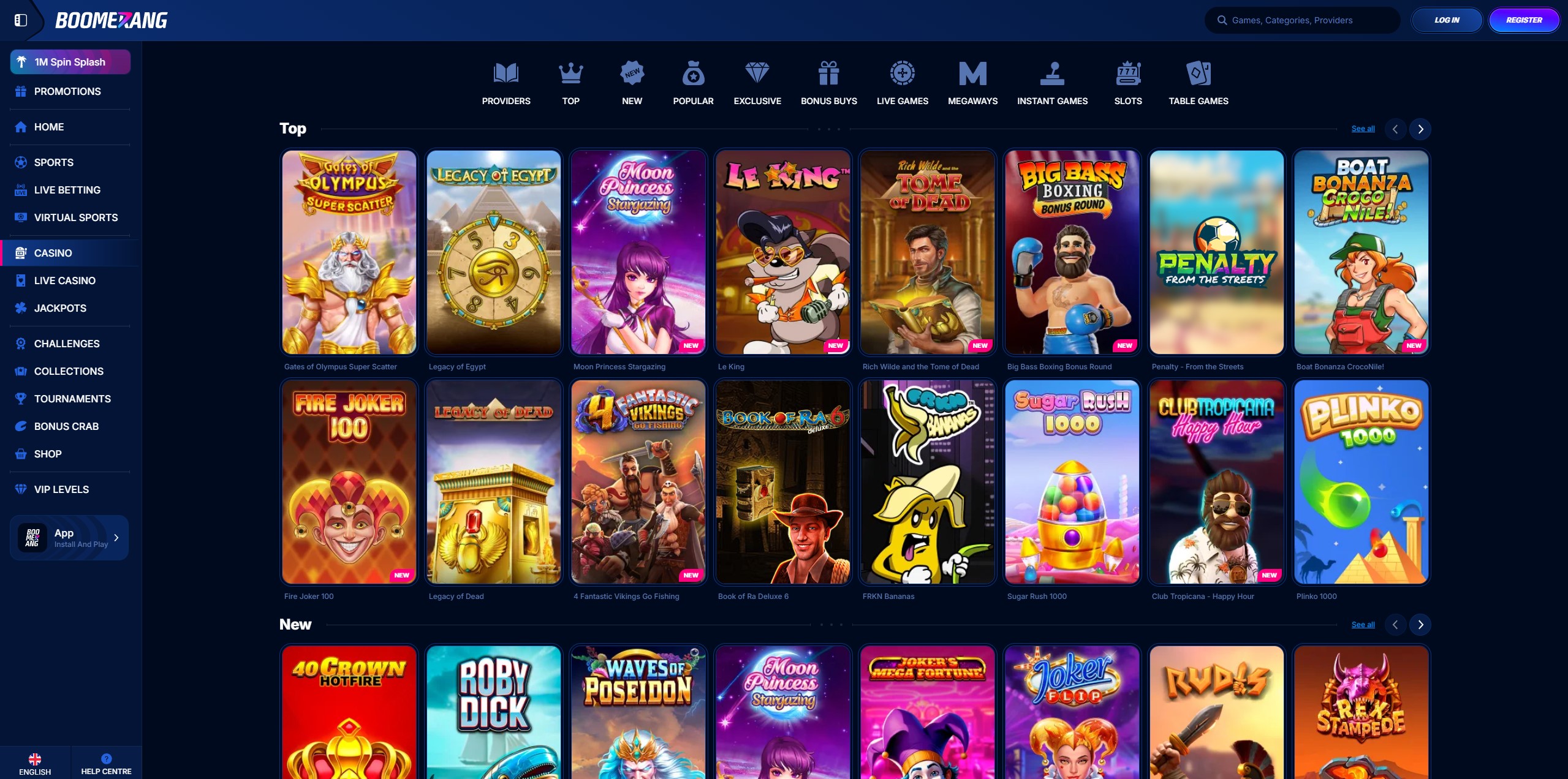 Boomerang Casino Interface